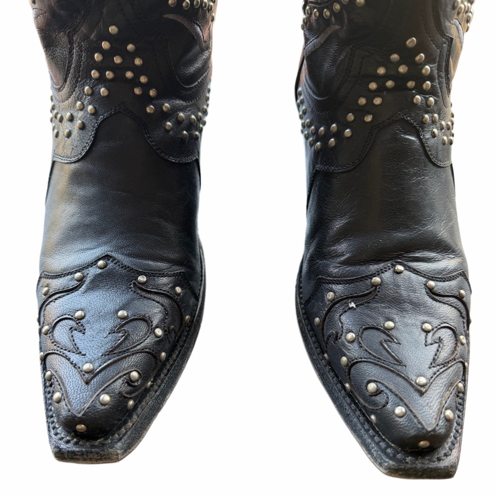 Denver Mountain Studded Black Leather Snip Toe Heeled Boots - Women